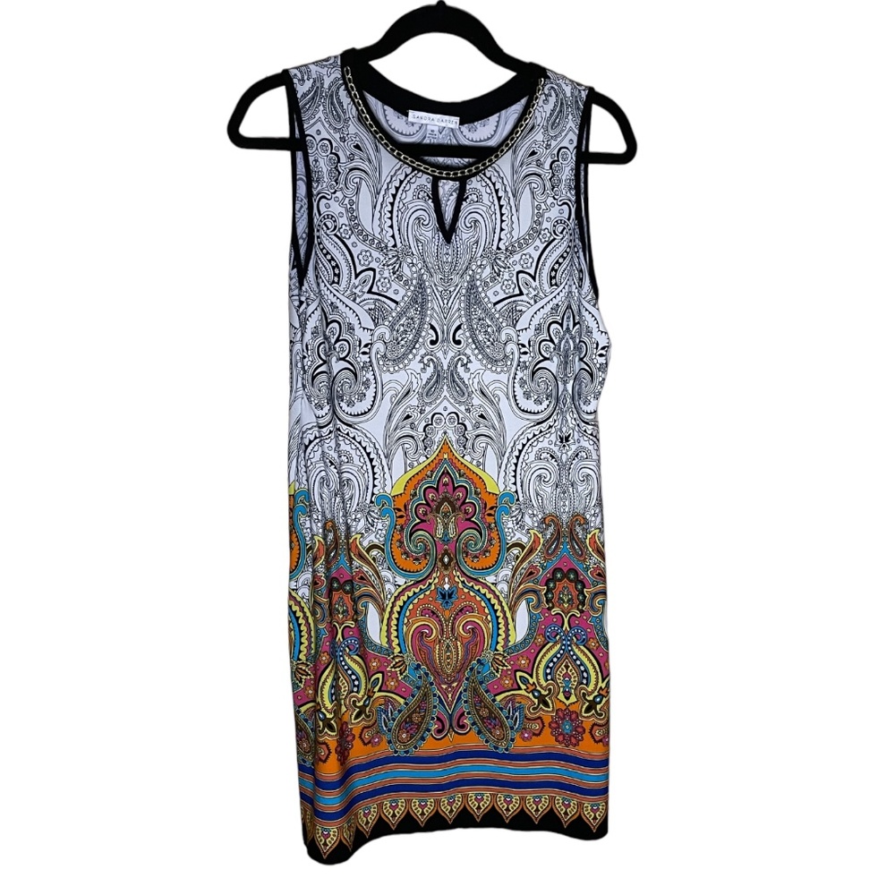 Sandra Darren Sleeveless Ponte Shift Dress Black White Colors Paisley Size 10